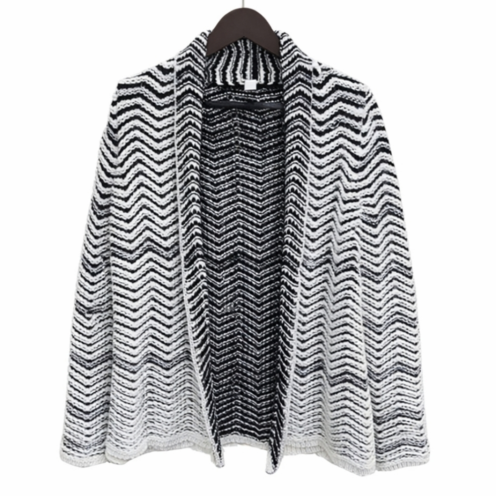 Chicos Black White Chevron Pattern Shawl Style Collar Open Cardigan Sz 0 (Sm)